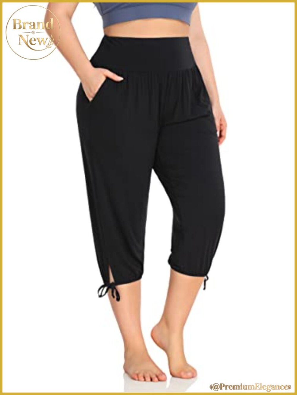 Plus Size Yoga Capri Pants Lounge Joggers with Pockets High Waisted